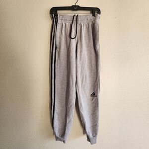 Adidas Mens Small Jogger Sweats Gray And Black Stripe Down Side